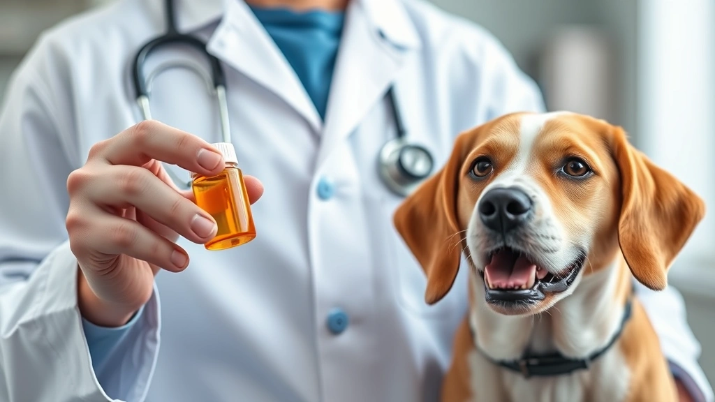 pyrantel pamoate for dogs -
Photorealistic image of a veterinarian in white coat holding a small medication