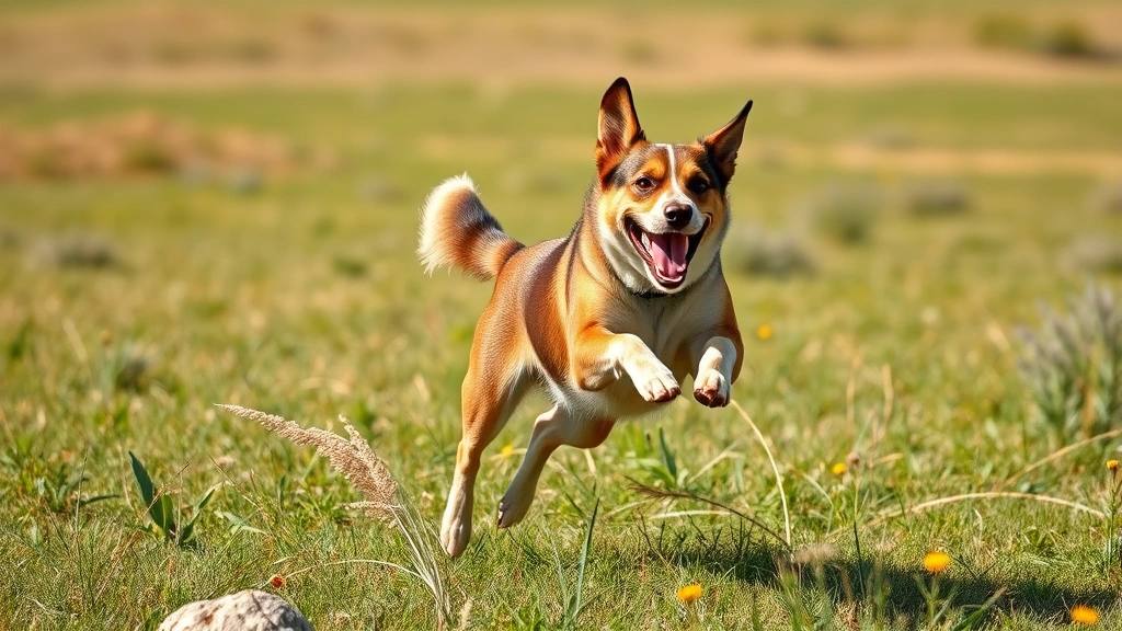 quotes about dogs -
A playful mixed breed dog mid-jump or running through a field with pure happine