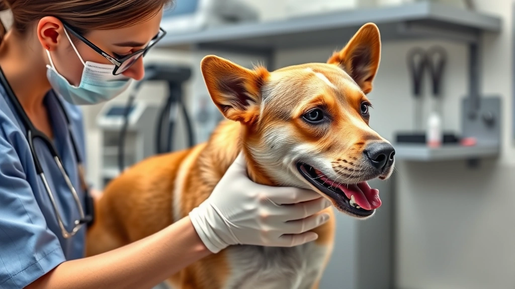 rage syndrome dogs -
Photorealistic image of a veterinarian examining a medium-sized dog during a cl