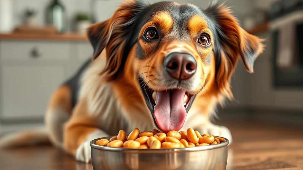raised right dog food -
Photorealistic image of a healthy dog with shiny coat and bright eyes eating fr