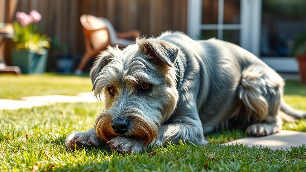 recommended senior dog food -
Photorealistic image of an elderly gray-muzzled dog playing gently in a sunny b