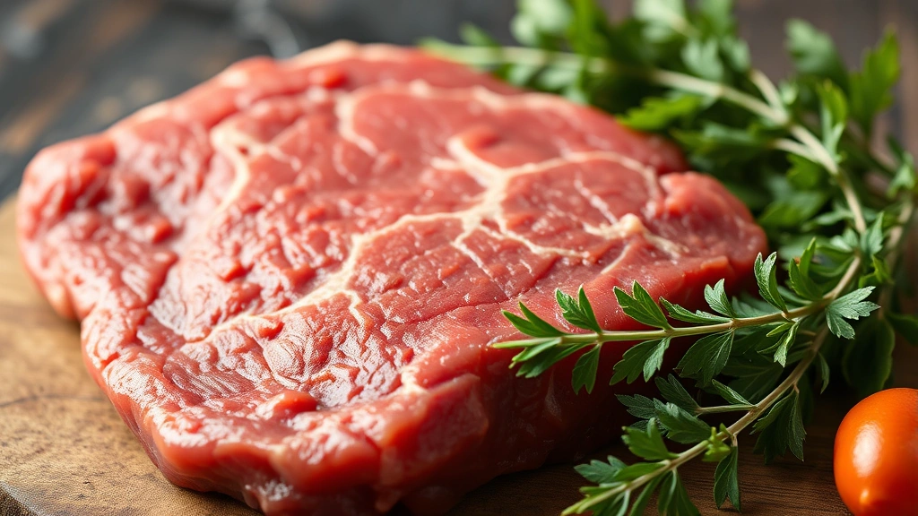 red barn dog food -
Photorealistic close-up of high-quality raw dog food ingredients including fres