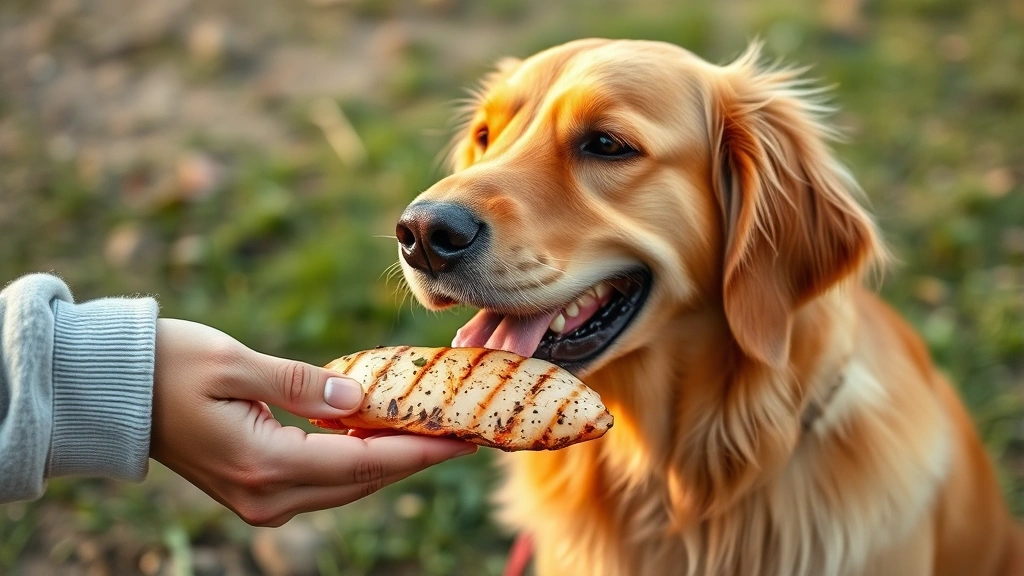 red hot dogs -
Photorealistic image of a happy golden retriever being offered a plain grilled 
