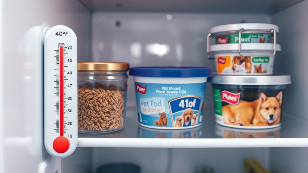refrigerated pet food storage time -
Photorealistic image of a refrigerator thermometer showing 40°F temperature rea