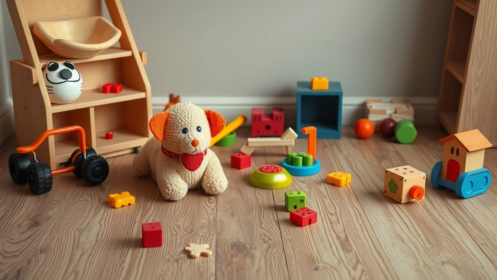 rescue dog raised by cats -
on a wooden floor with toys nearby