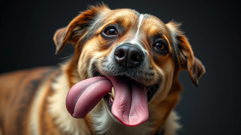 rescue dog raised by cats -
Photorealistic image of a rescue dog grooming itself with its tongue