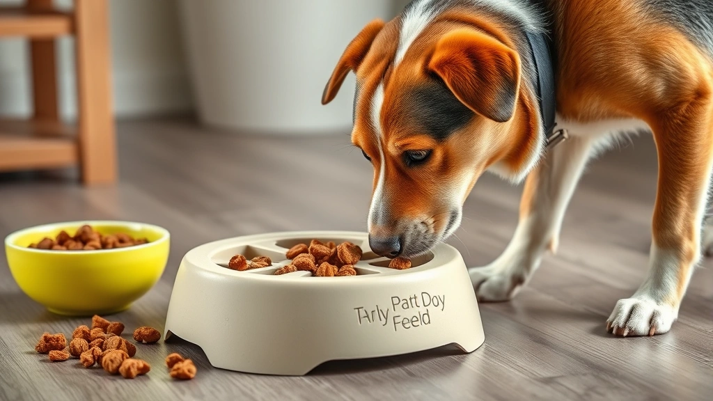 resource guarding feeding management -
Photorealistic image of a dog interacting with a puzzle feeder toy during mealt