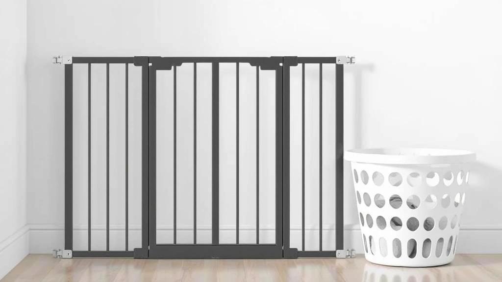 retractable dog gate -
Photorealistic image of a retractable dog gate collapsed and stored compactly a
