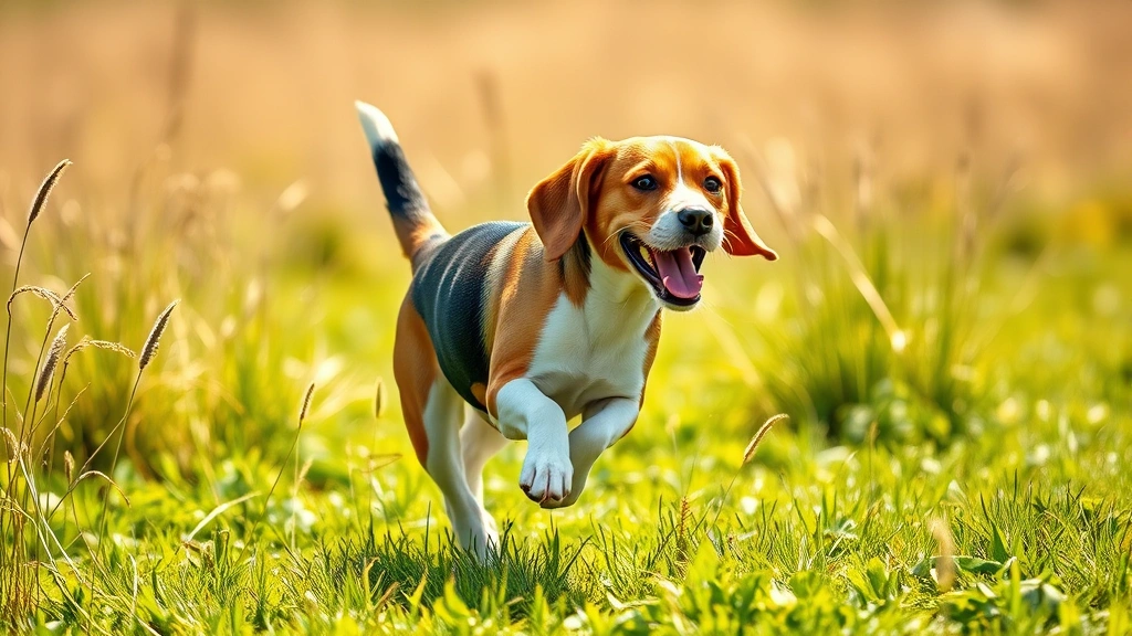revolution for dogs -
Photorealistic image of a happy beagle running through a grassy field in sunlig
