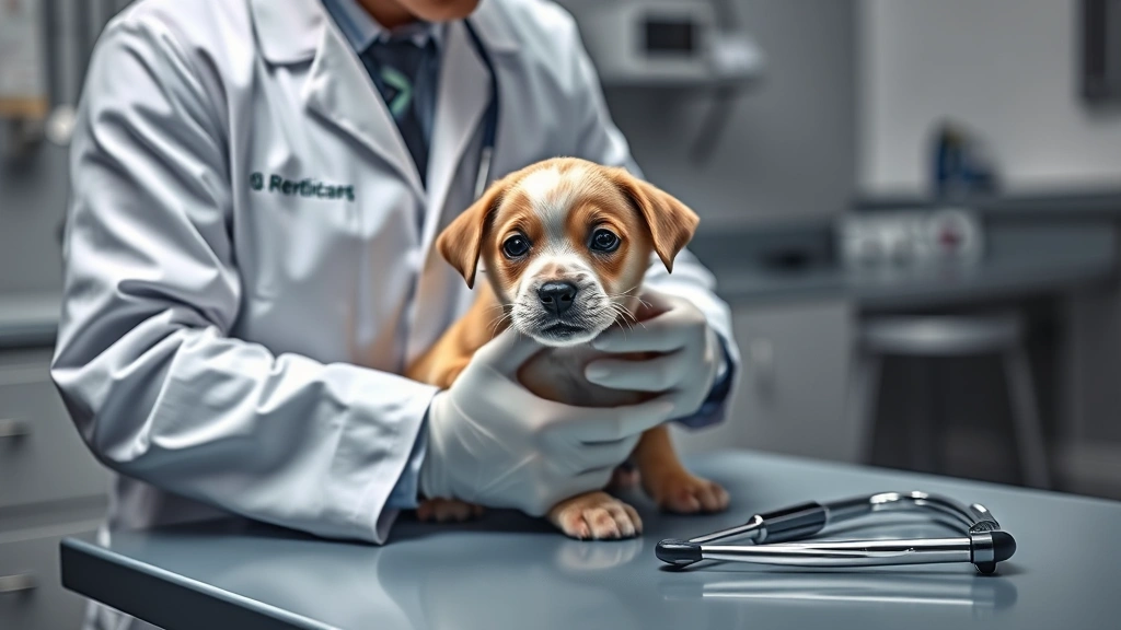roundworms in dogs -
Photorealistic image of a veterinarian in a white coat examining a small puppy 