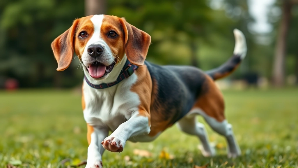 ruff greens for dogs -
Photorealistic image of a senior beagle with glossy coat and bright eyes playin