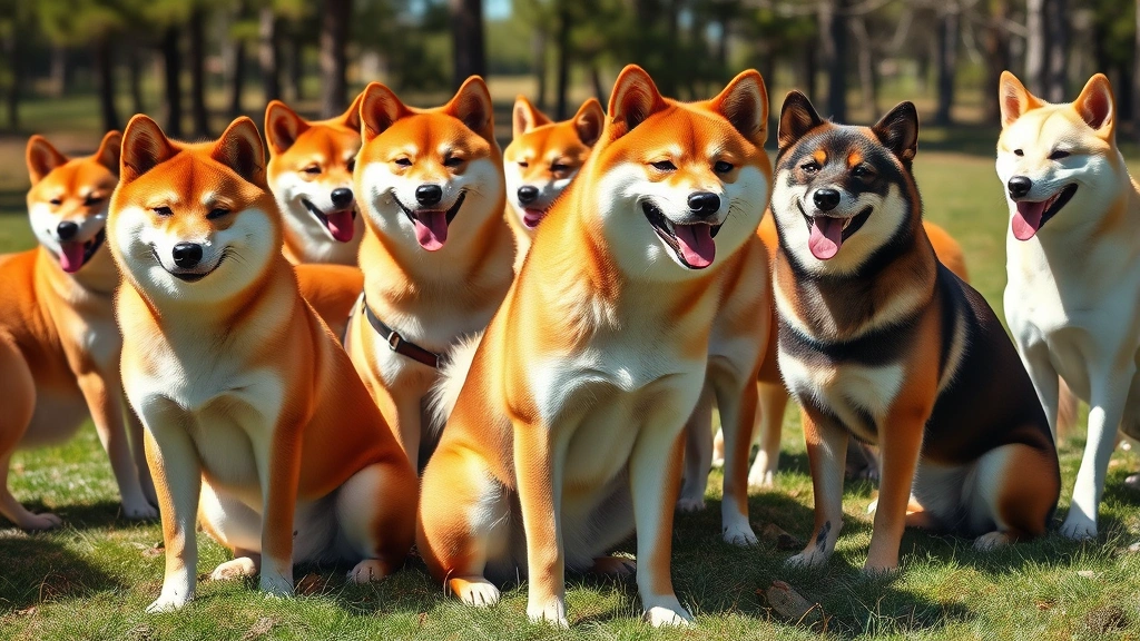 rule 34 dog -
Photorealistic photograph of multiple Shiba Inu dogs in a group setting, showin