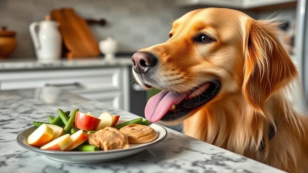 safe human snacks for pets -
Photorealistic close-up of a happy golden retriever with tongue out, looking at