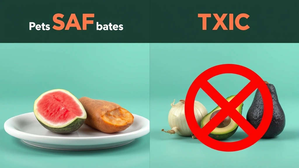 safe human snacks for pets -
Photorealistic split-screen comparison: left side shows safe pet snacks (waterm