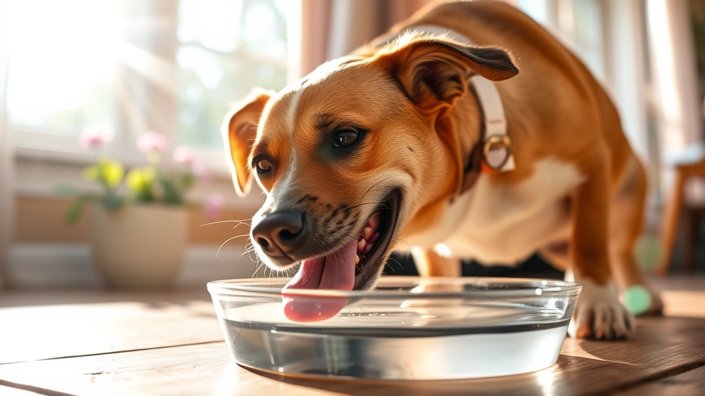 seasonal feeding adjustments -
A panting dog drinking fresh water from a bowl on a hot summer day with bright 