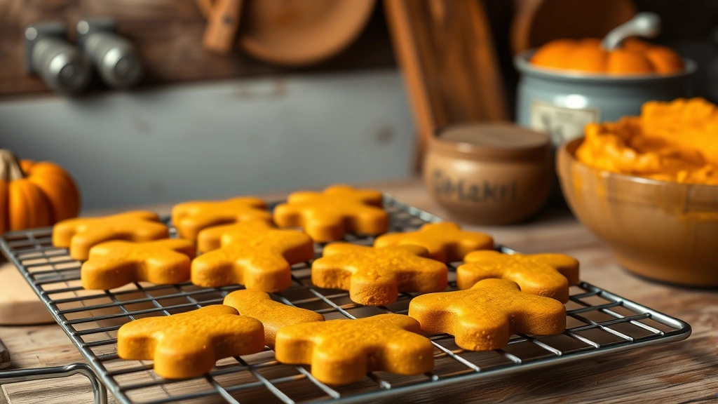 seasonal treat recipes for pets -
Photorealistic image of homemade dog treat biscuits cooling on a wire rack, fea