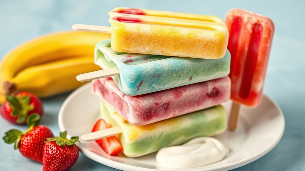 seasonal treat recipes for pets -
Photorealistic image of colorful frozen dog treat popsicles in various flavors 