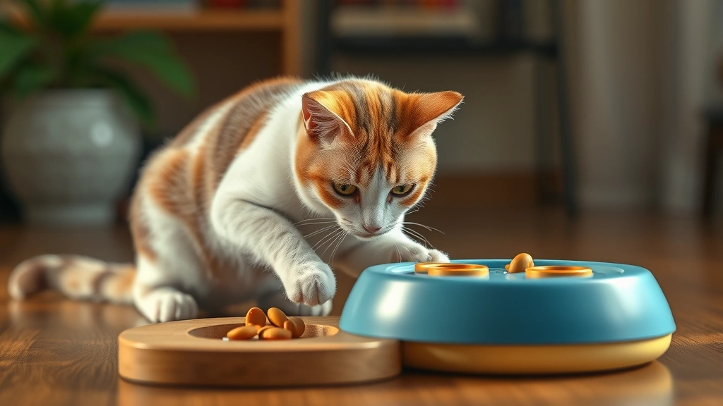 sedentary cat portions -
Photorealistic image of a cat using a puzzle feeder toy
