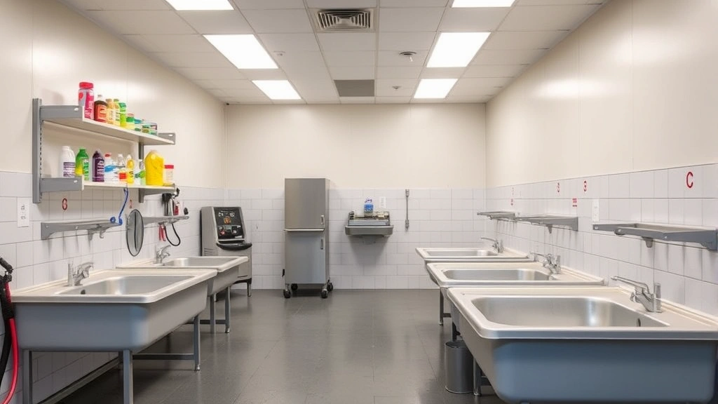 self wash dog wash near me -
Interior view of a clean self-service dog wash facility with multiple elevated
