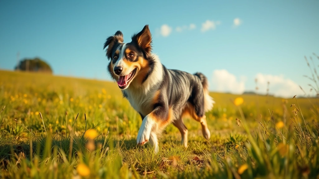 shepherd mix dog breeds -
Photorealistic image of an Australian Shepherd mix dog with merle coat pattern 