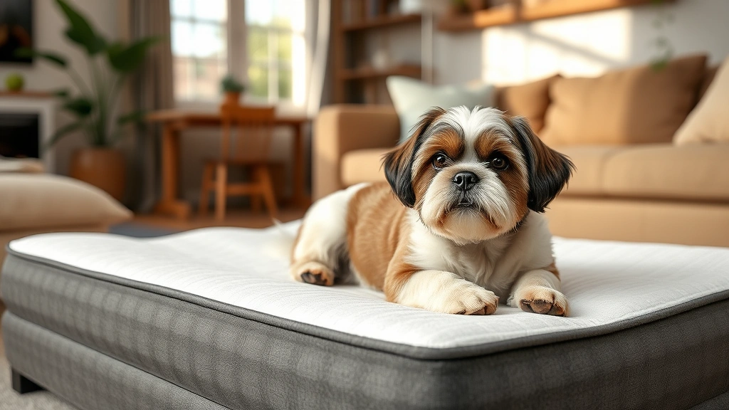 shih tzu dog price -
Photorealistic image of a Shih Tzu dog lying on an orthopedic memory foam bed i