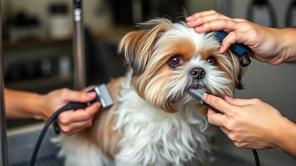 shih tzu dog price -
Photorealistic photo of a Shih Tzu at a professional grooming salon, being groo