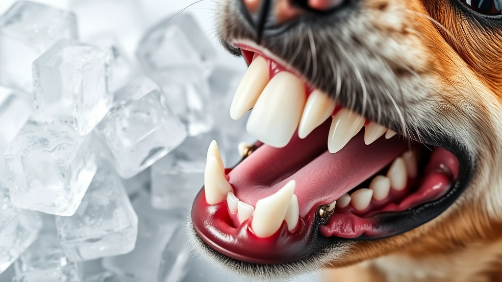 should dogs eat ice -
Close-up of a dog’s mouth showing healthy white teeth next to a pile of i