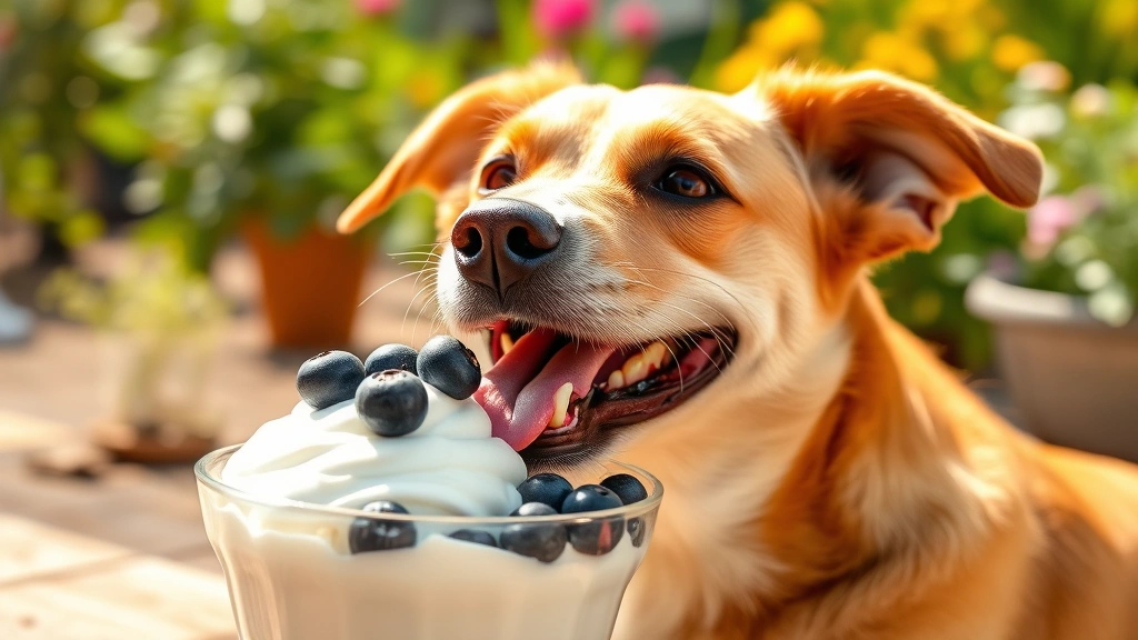 should dogs eat ice -
A happy dog enjoying a frozen treat made from plain yogurt and blueberries in a