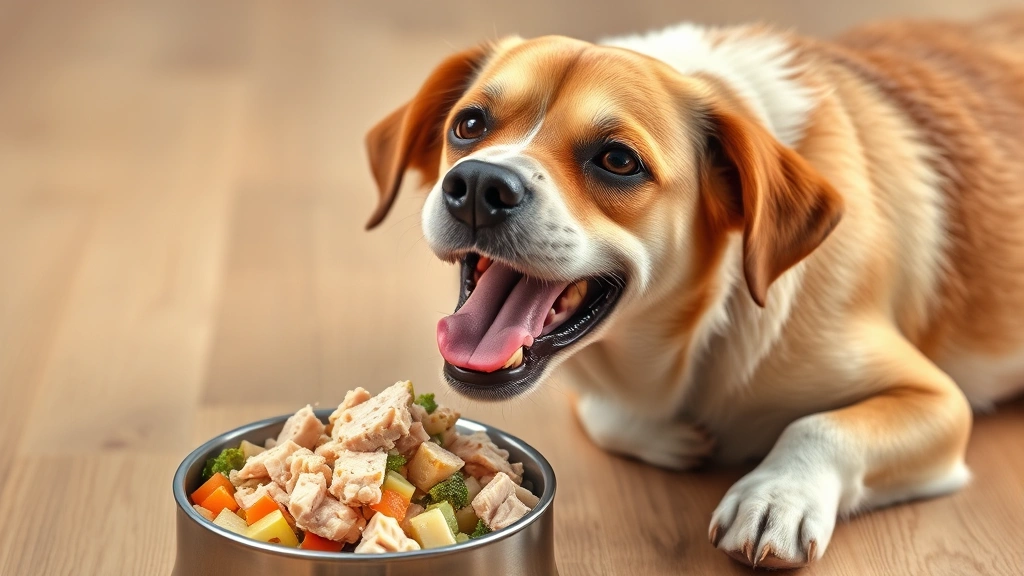 should dogs eat turkey -
Photorealistic image of a happy medium-sized dog eating from a bowl containing 