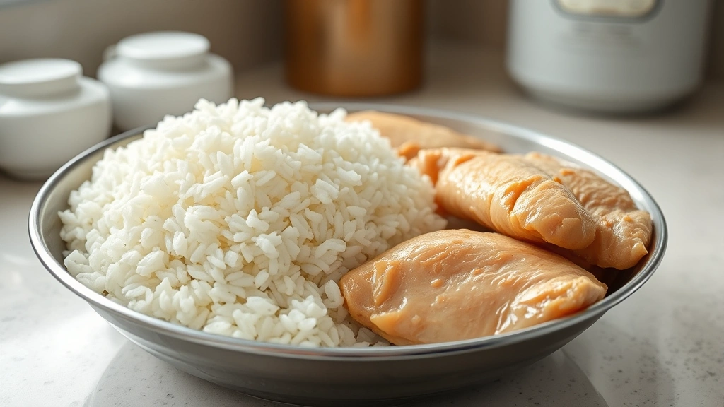 should dogs eat white rice -
Photorealistic image of cooked white rice in a stainless steel bowl with plain