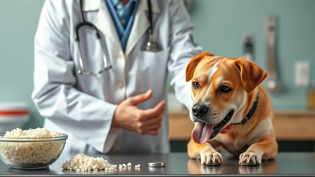 should dogs eat white rice -
Photorealistic image of a veterinarian in white coat examining a healthy dog du