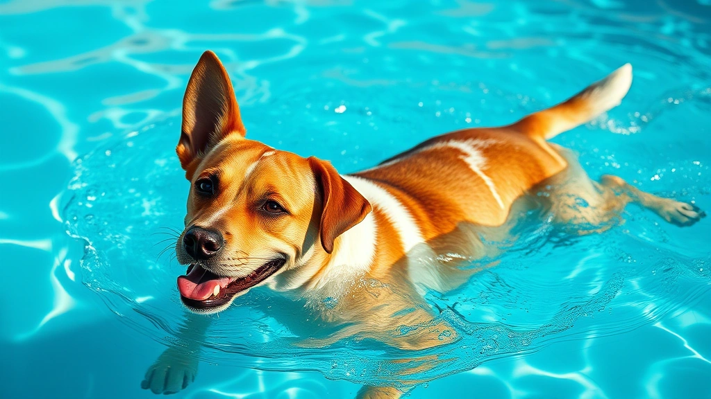 should you walk a dog with luxating patella -
Photorealistic image of a dog swimming in a pool during daytime