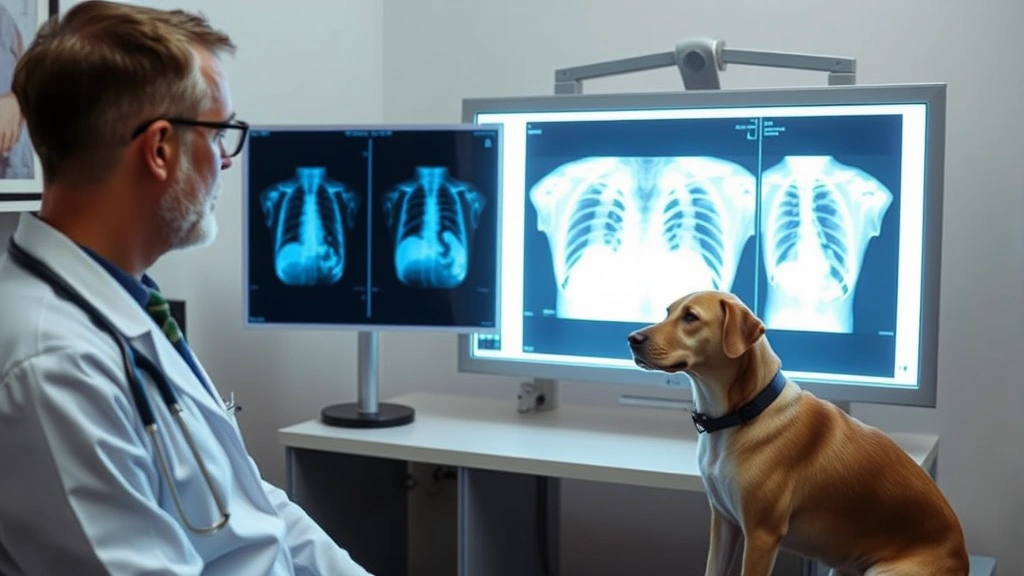 signs of cancer in dogs -
Photorealistic photograph of a veterinary oncologist reviewing chest X-rays on 