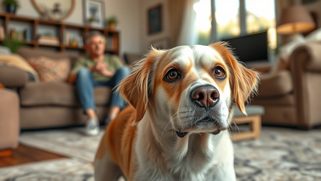 signs of kidney disease in dogs -
Photorealistic image of a senior dog looking confused and disoriented in a livi