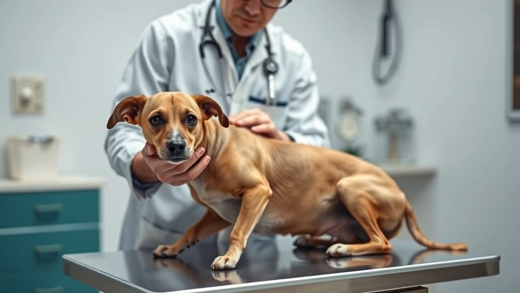 signs your dog with diabetes is dying -
Photorealistic image of a veterinarian examining a thin diabetic dog on an exam
