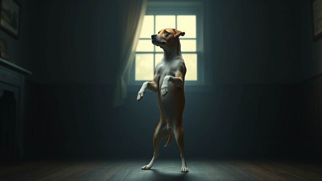 skinwalker dog -
Photorealistic image of a dog standing on hind legs in an unnaturally human-lik