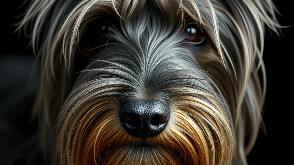skye terrier dog breeds -
Photorealistic close-up of Skye terrier’s face with long flowing coat

