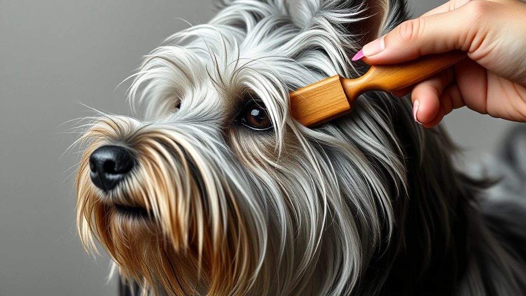 skye terrier dog breeds -
Photorealistic Skye terrier being groomed with brush
