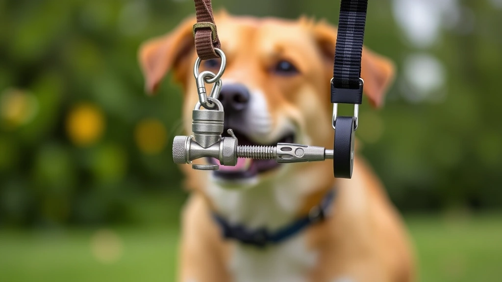 slip leash for dogs -
showing the loop and adjustment mechanism with a blurred dog in the background
