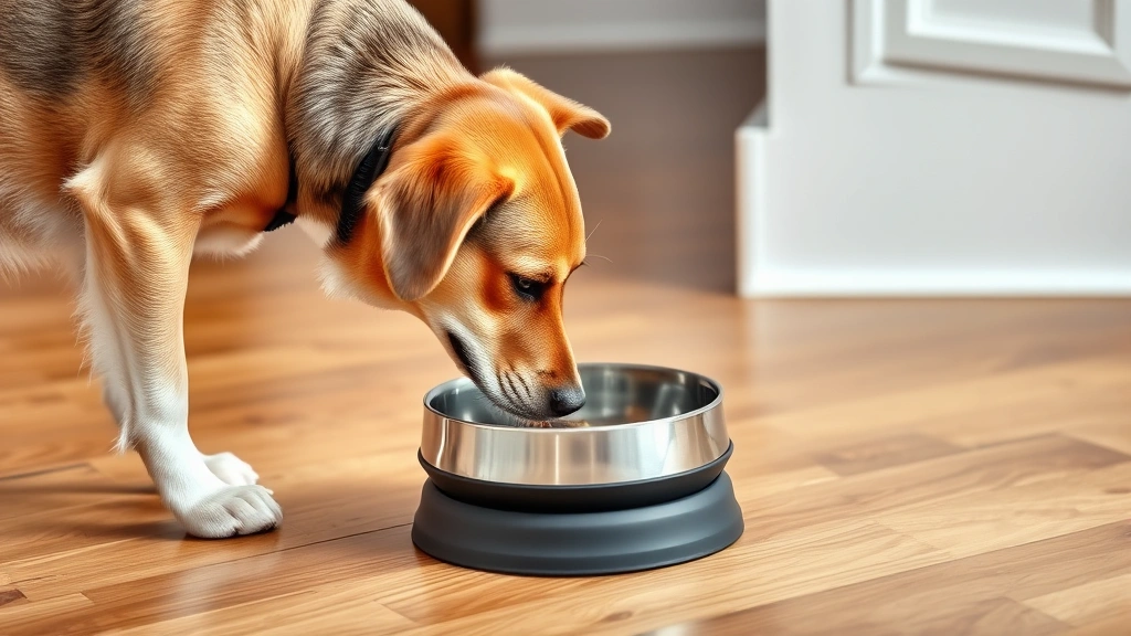 slow feeder bowls -
Photorealistic side view of a medium-sized dog carefully eating from an elevate