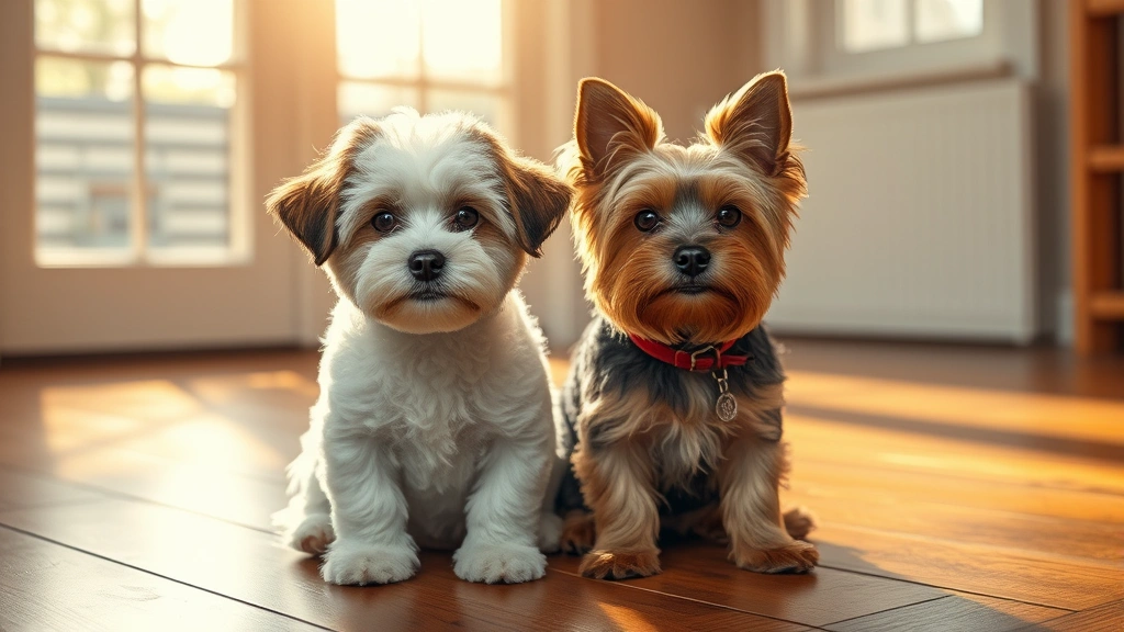small hypoallergenic dog breeds -
A small Bichon Frise and a Yorkshire Terrier sitting together on a wooden floor