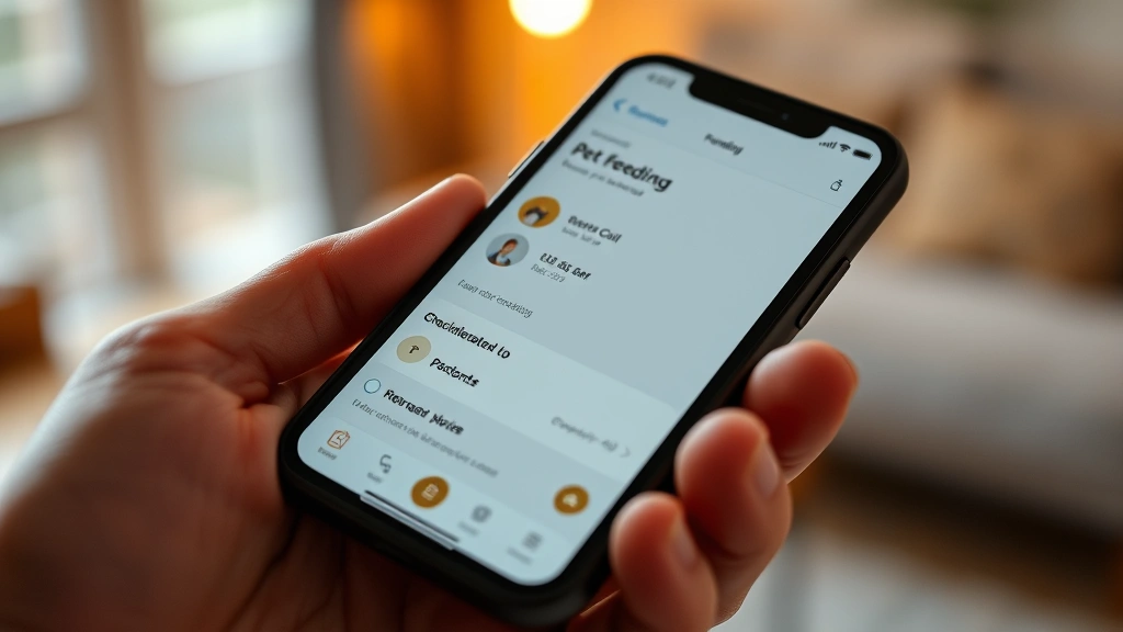 smart feeder programming -
Photorealistic close-up of a smartphone displaying a pet feeding app interface
