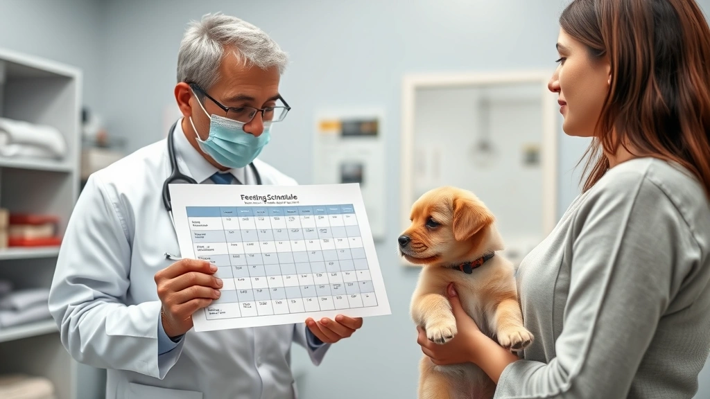 species-appropriate feeding times -
Photorealistic image of a veterinarian discussing a feeding schedule chart with