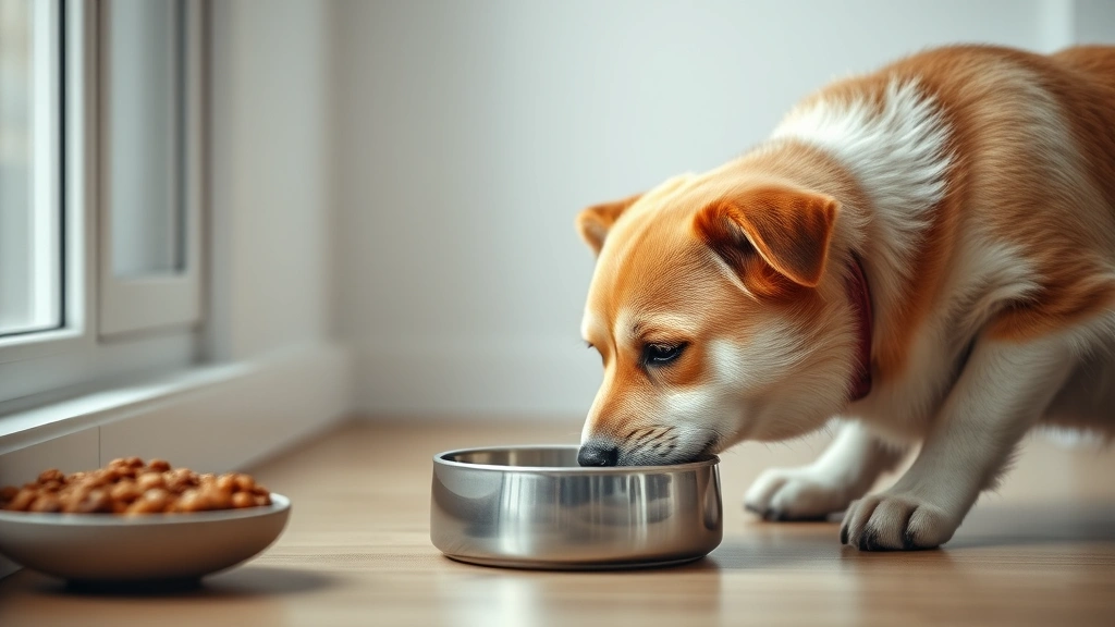 stress-related feeding changes -
A calm, relaxed pet eating from a bowl in a peaceful, quiet feeding space with