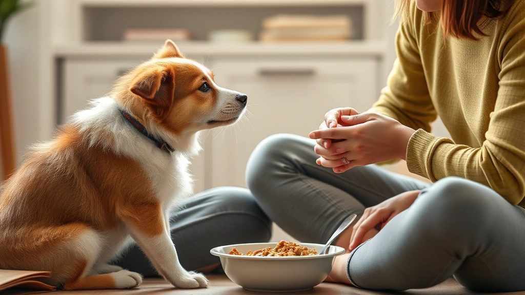 submissive pet feeding assistance -
Photorealistic image of a shy pet being gently encouraged during mealtime by an