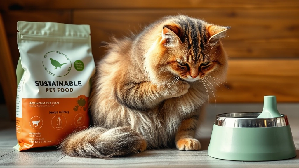 sustainable cat food -
Photorealistic image of a cat contentedly grooming itself with a shiny, healthy