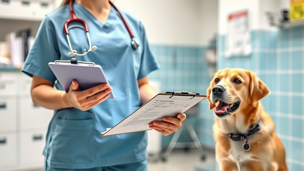 temporary feeding schedule changes -
A veterinary technician holding a clipboard reviewing feeding notes while a fri