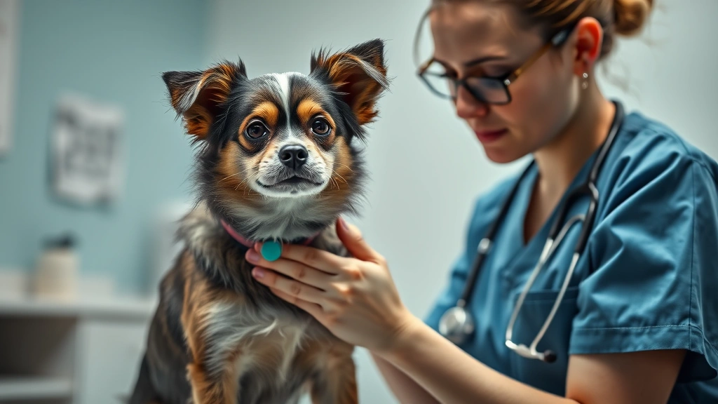 toxic human foods for dogs -
Photorealistic image of a veterinarian examining a small dog during a consultat