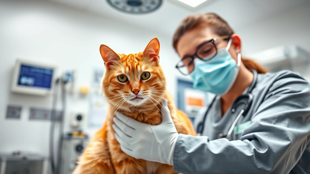 toxic vegetables for cats -
Photorealistic image of a veterinarian examining an orange cat in a bright clin