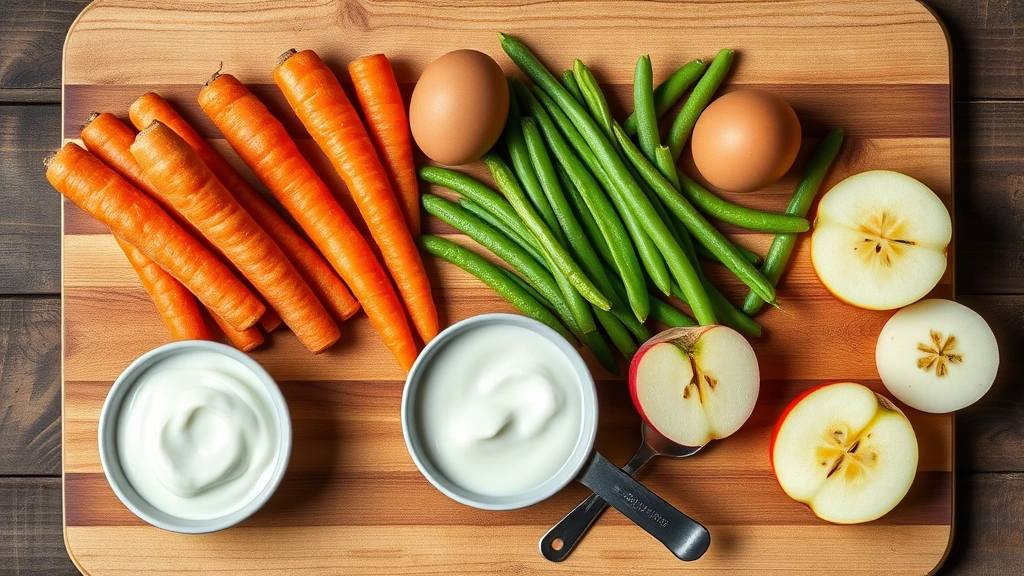 training treats from human food -
Photorealistic flat lay of training treat ingredients including raw carrots, gr